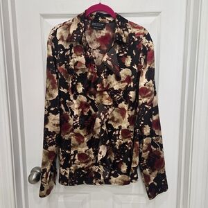 Jones New York Collection Floral Ruffle Long Sleeve Button Up Shirt Top Sz 16W